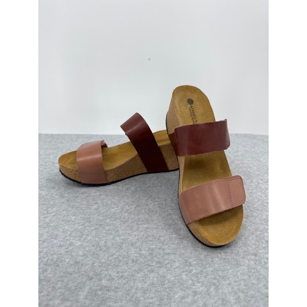 Eric Michael Lily Leather Platform Sandals Brown and Beige Comfort Wedge Size 40